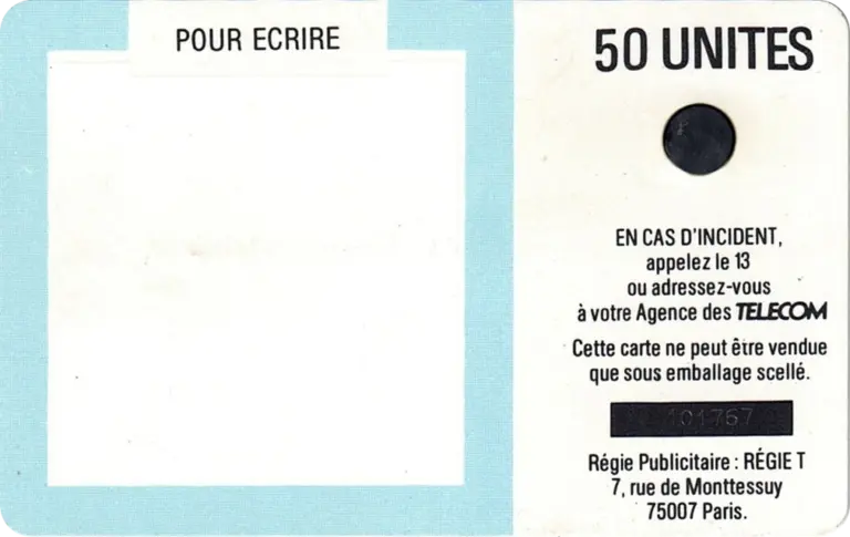 Télécarte Cortot trait noir verso