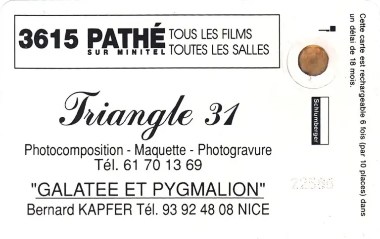 Cinécarte Kapfer Galatée et Pygmalion verso